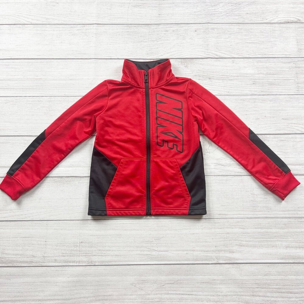 Nike Boys Red Black Track Jacket Full Zip Athletic Jacket XS 4